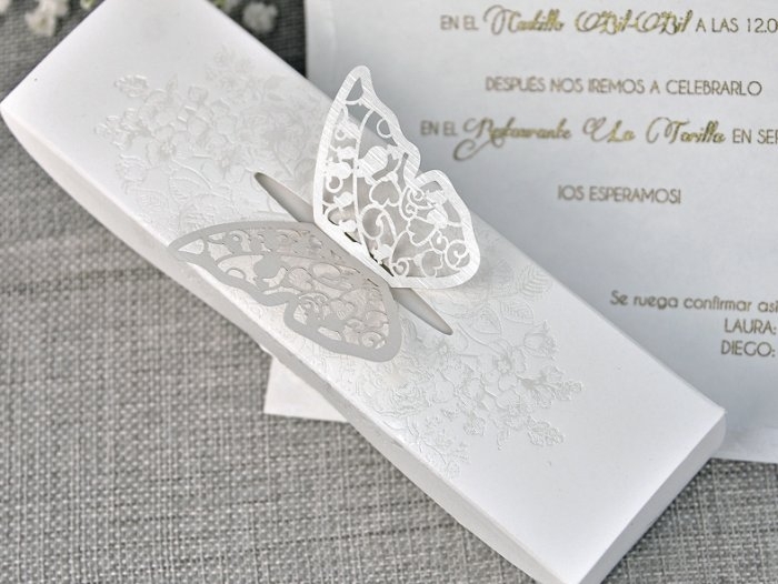 Invitaci N De Boda Original Bonita Caja Mariposa Blanca Montaje No