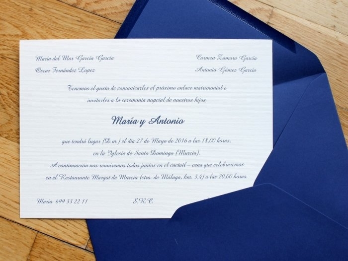 Comprar Invitaciones De Boda Clásicas Con Sobre Azul Marino Color Azul Marino Sobre Forrado 7217