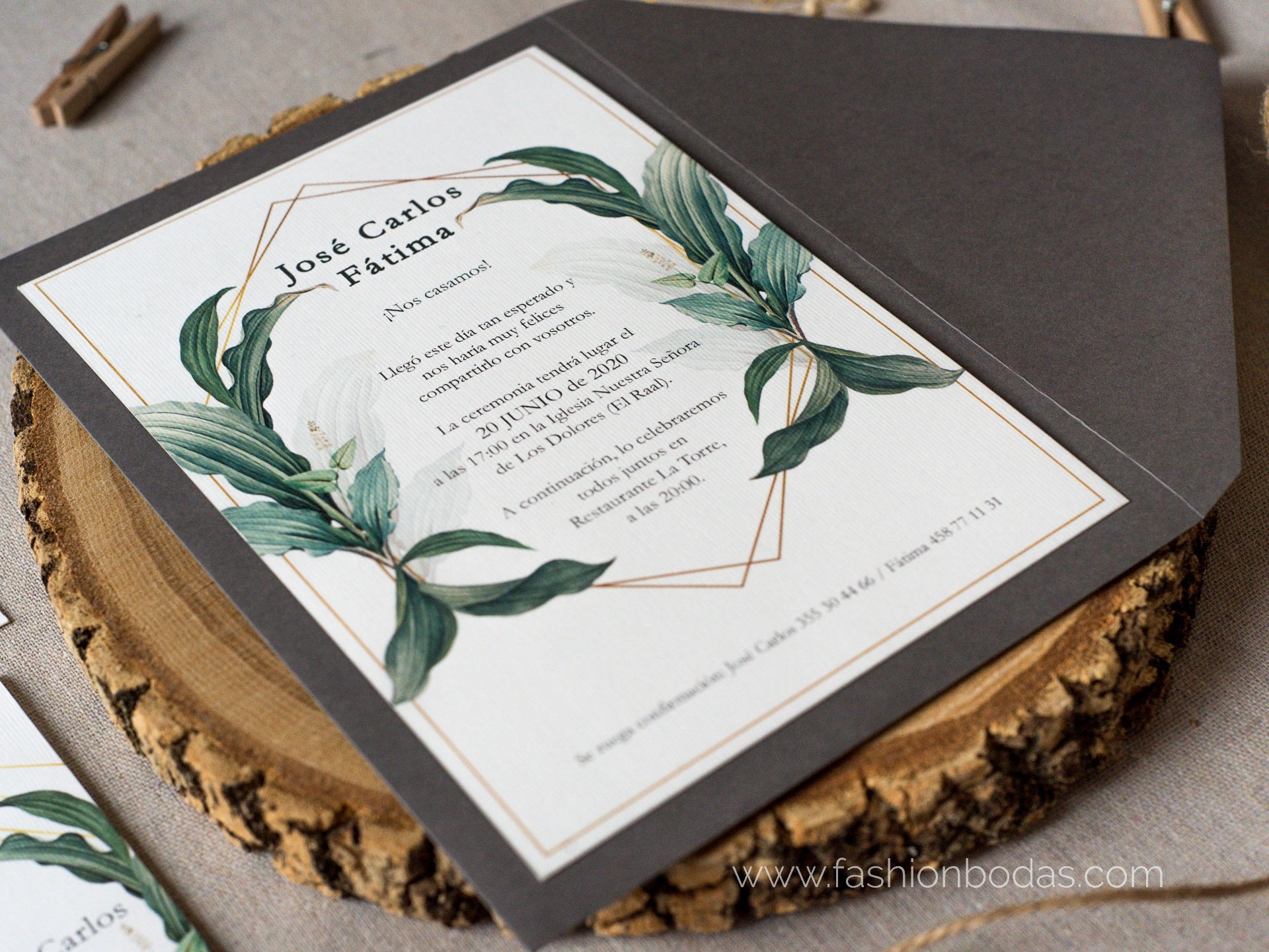 Invitación De Boda Natural Geométrica Verde Moderna Y Elegante Color Verde Sobre Forrado Sobre 1461