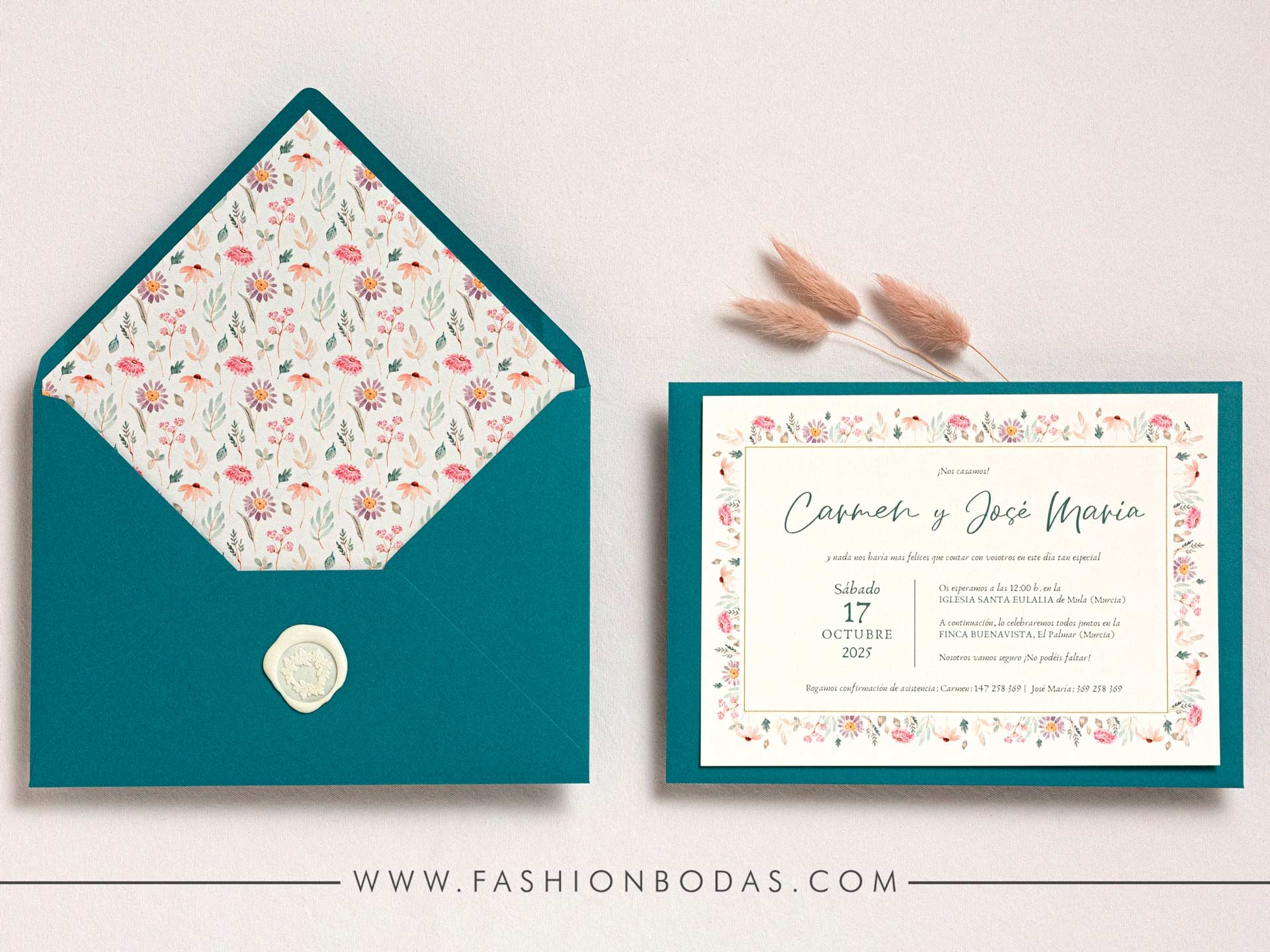 Invitación de boda - FLORES PASTEL 3